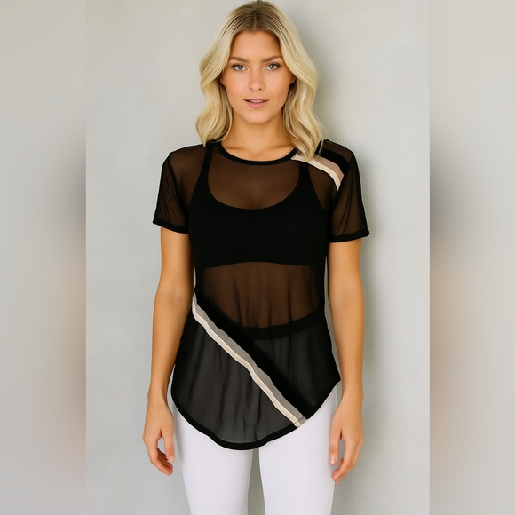 Koral Mesh Long Oversize Sheer Short Sleeve Top - Picture 1 of 11